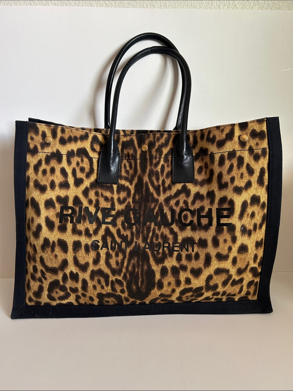 Saint Laurent Rive Gauche Leopard Print Tote - Black & Brown